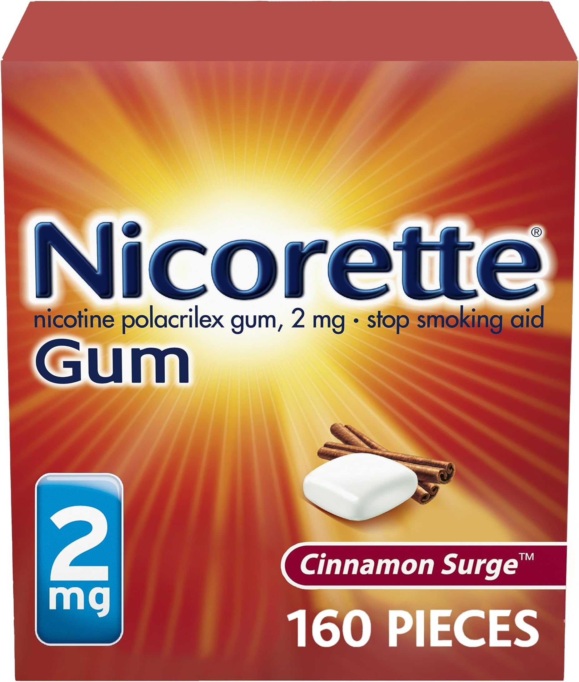 Nicorette 2 mg Nicotine Gum to Help Stop Smoking - Cinnamon Surge Flavored Stop Smoking Aid, 160 Count