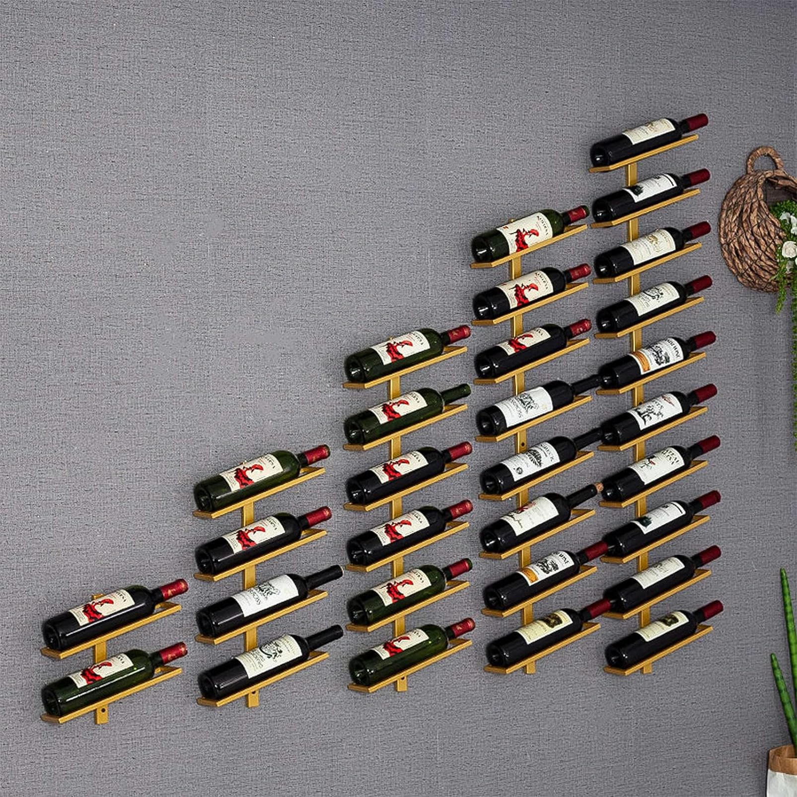 Casier à vin Mural - Casier à vin Mural | 2/4/6/8/10/12 Bouteilles | Casier à vin en métal | Élégant Espace de Rangement pour Cuisine, Restaurant, Bar ou Cave à vin (Bronze/Noir/Or) Lucky Star