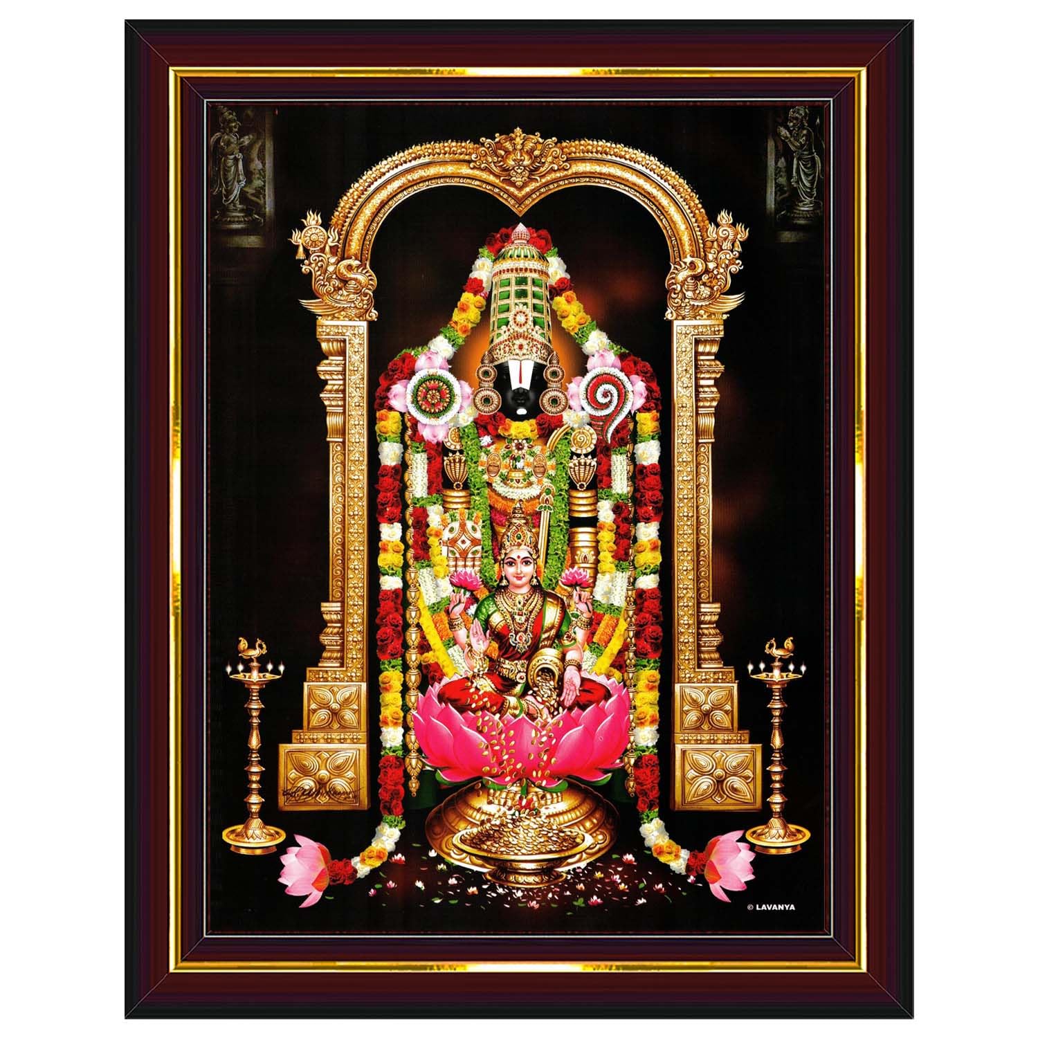 Tirupati Balaji Lakshmi Venkateshwara Swamy Wall Painting Framed Home Decor (Wood,Acrylic,Brown,Small Size,6x8 Inch) B461S