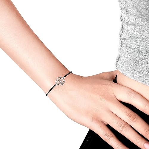 Miniatura 5 de AeraVida Pulsera ajustable de cuerda de algodón con dos corazones y árbol de la vida, Metal