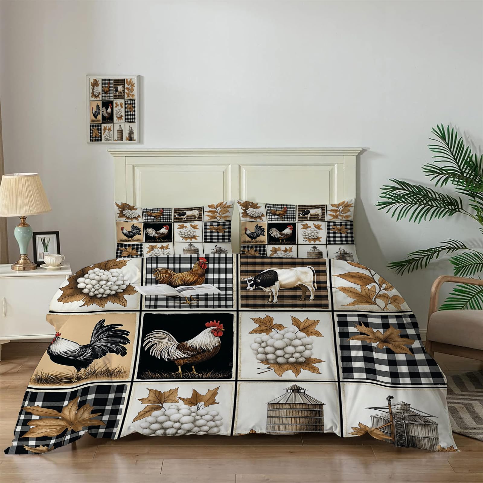 Housse de couette coq style américain pour lit enfant avec ses deux taies d'oreiller en microfibre