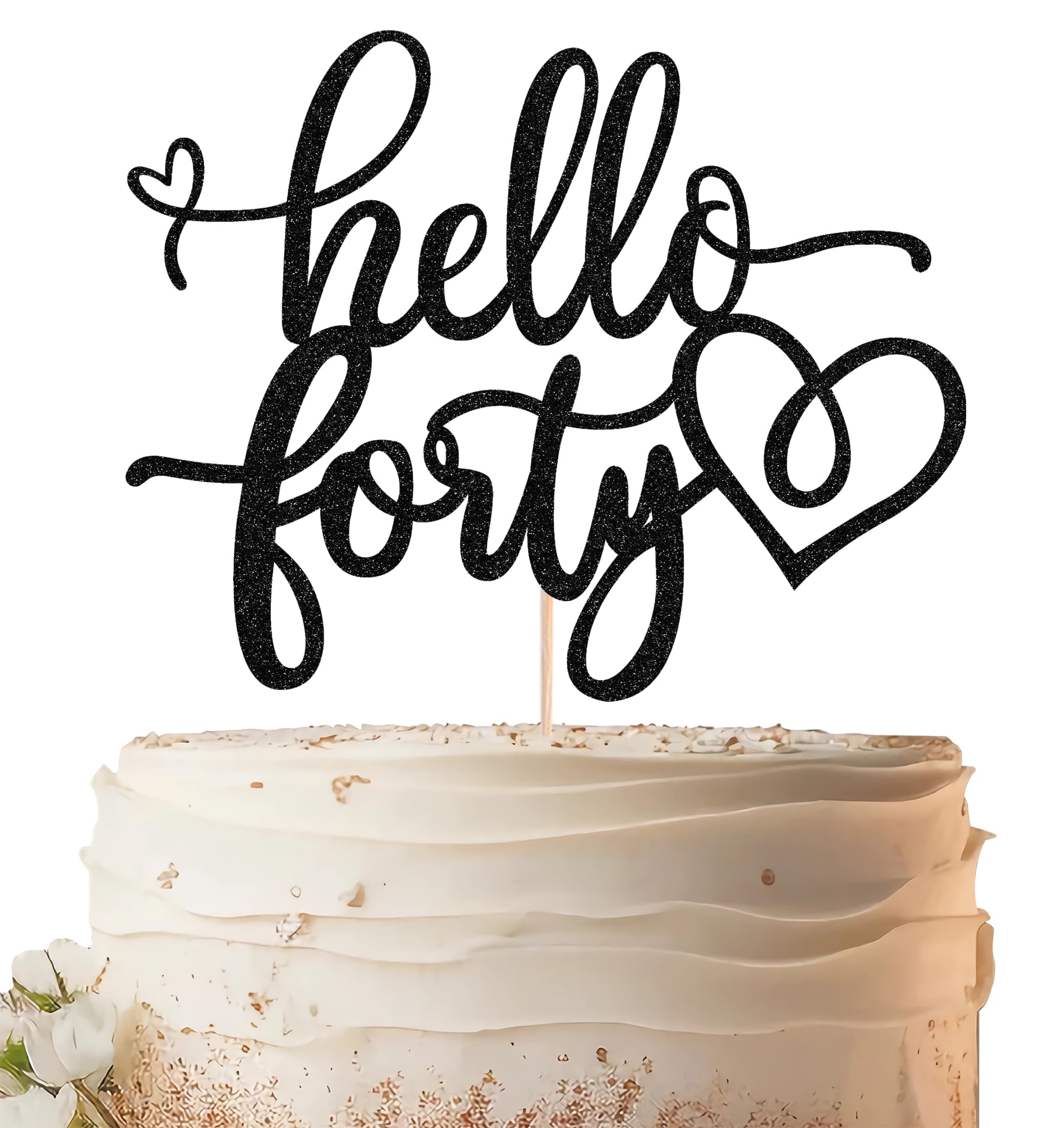 EONNCNT Hello Forty Cake Topper - Black Glitter 40th Birthday Cake Decorating Supplies for Women, Hello 40 Cake Decor for 40th Birthday/Anniversary Party Photo Booth Props — image 1