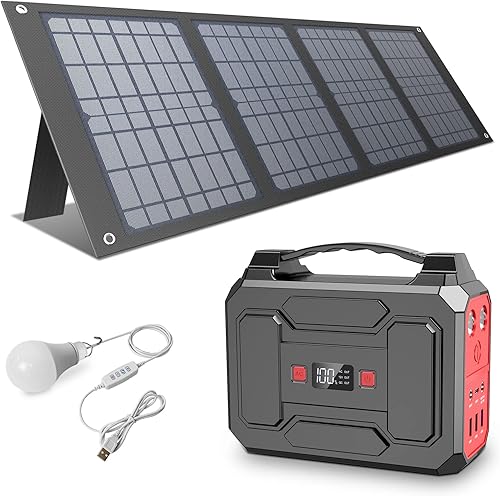 Miniatura 1 de Apowking Banco de energía portátil de 100 W con toma de corriente alterna con panel solar plegable de 40 W, cargador portátil para laptop para