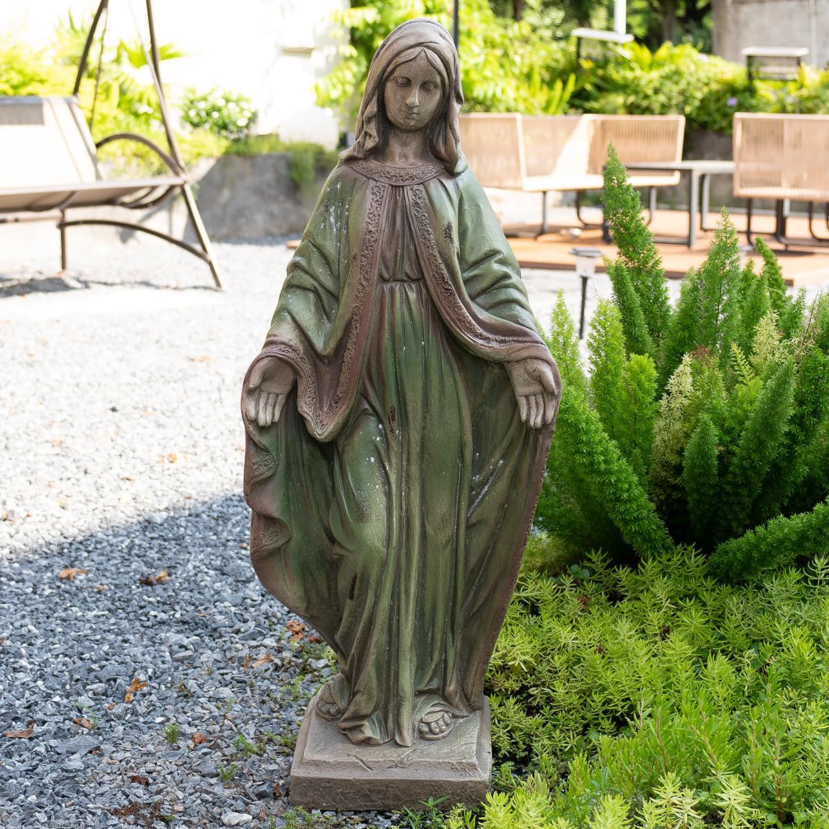 Virgin Mary Outdoor Statues, Garden Religious Decorations, Indoor Mother Mary Statue, Garden Sculptures & Statues for Home Yard Patio Lawn Deck Hallway (Vintage Green)