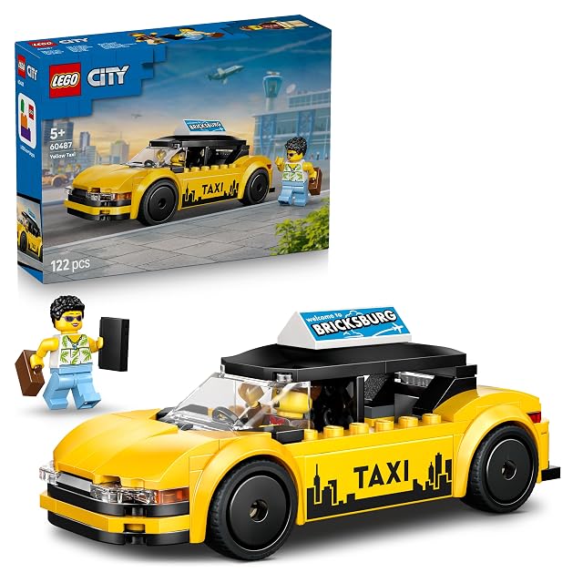 LEGO City Taxi Amarillo de Juguete - Maqueta de Coche Eléctrico con Techo Desmontable y 2 Minifiguras - Set para la Motricidad Fina - Regalo de Cumpleaños para Niños de 5+ Años - 60487