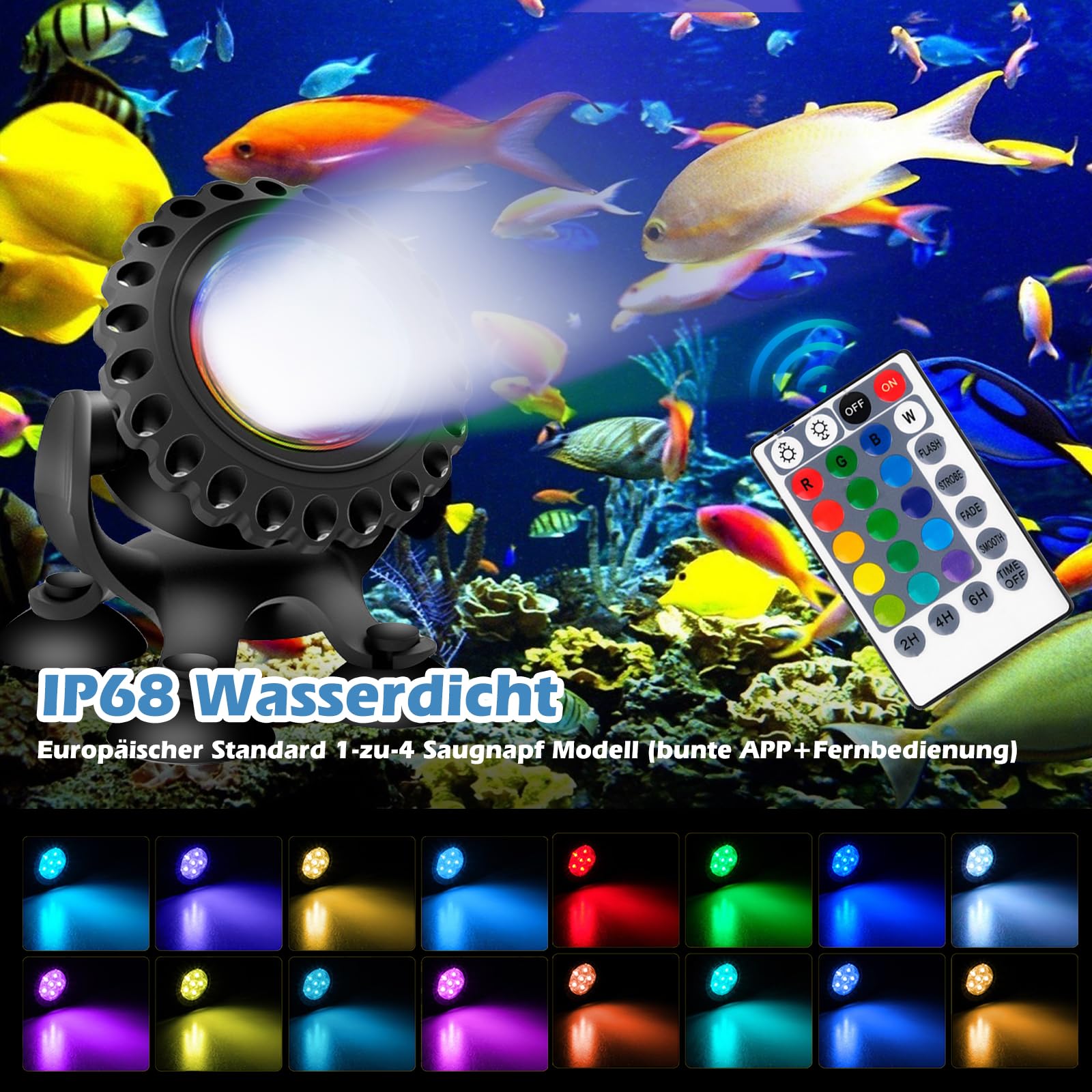 HOSPAOP Illuminazione per laghetto, luce subacquea, piscina a LED, illuminazione con telecomando, app Bluetooth, RGB, IP68, impermeabile e ventosa per piscina, cascata, laghetto da giardino