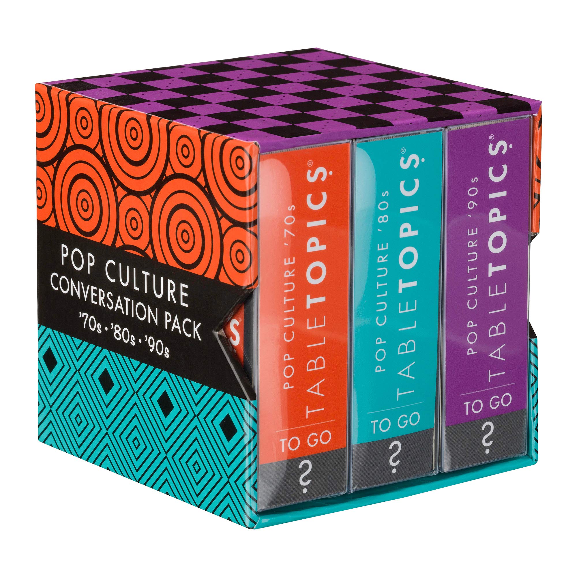 TableTopics Pop Culture Conversation Pack '70s, '80s, and '90s - 120 Conversation Starter Cards, Themed Question Card Game to Play with Adult Friends, Share Great Memories About Music, Movies, Fashion
