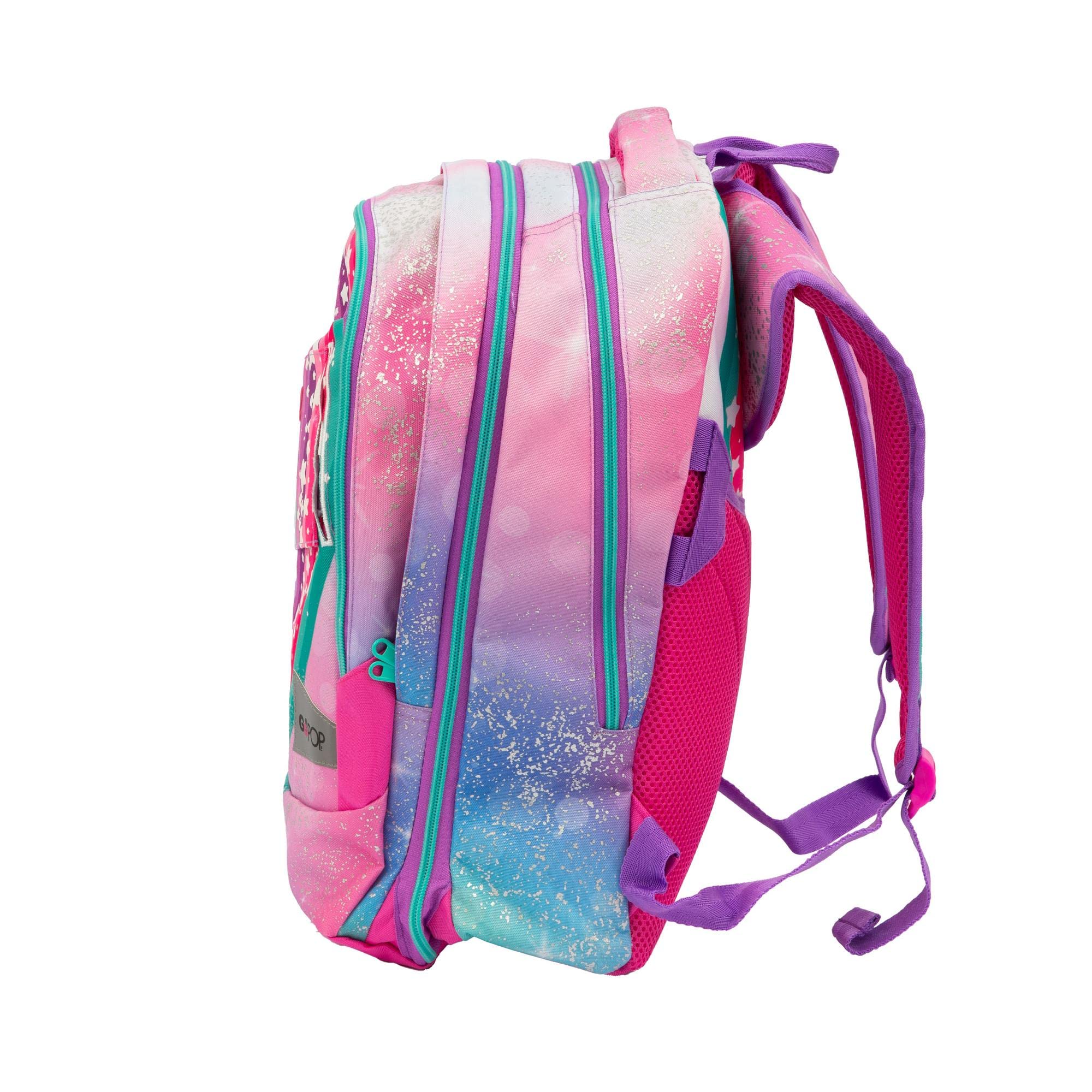 Go Pop - Zaino Estensibile - con 3 Grafiche Frontali Intercambiabili e Pop-Up, 3 Scomparti con cerniera, Schienale e Spallacci Imbottiti, adatto alla scuola primaria, 31 l x43 h x17,5 p cm