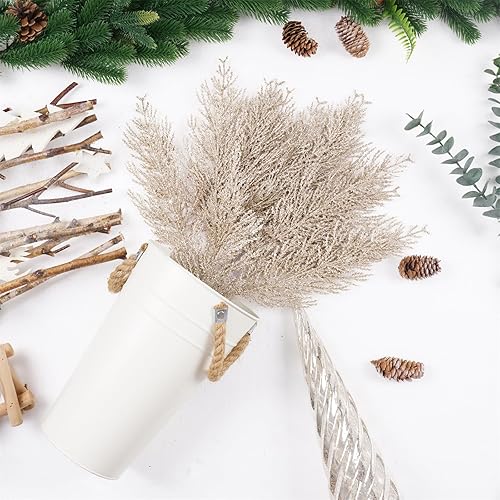 Miniatura 4 de 24 tallos de pino artificial con purpurina de Navidad, adornos de árbol de Navidad, coronas de Navidad, manualidades, guirnaldas, vacaciones,