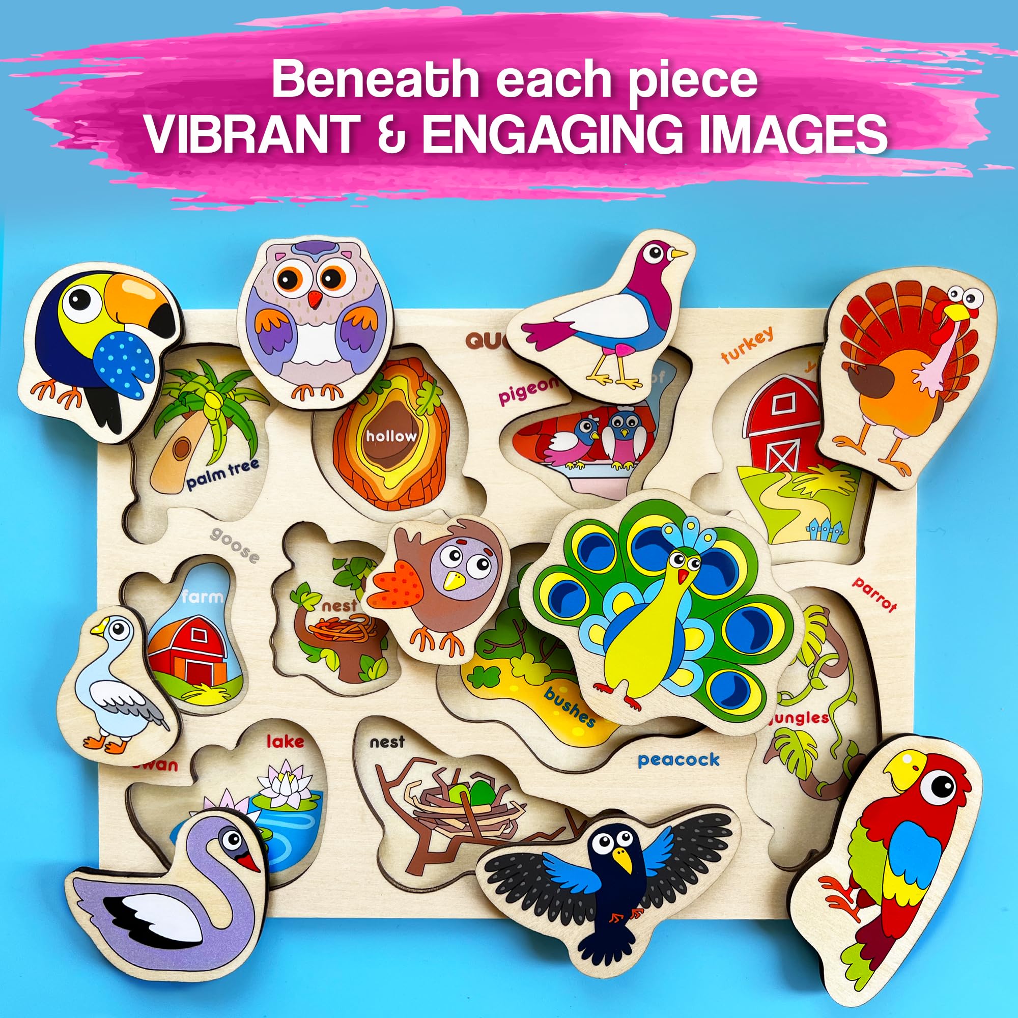 QUOKKA Puzzle Legno Bambini 2 Anni - 3 Giochi Montessori per Bambini da 1 Anno - Puzzle Giocattolo in Legno con Uccelli per Bambini da 2 a 3 Anni - Educativo Giocattolo Regalo Bambino 1 2 3 4 Anni