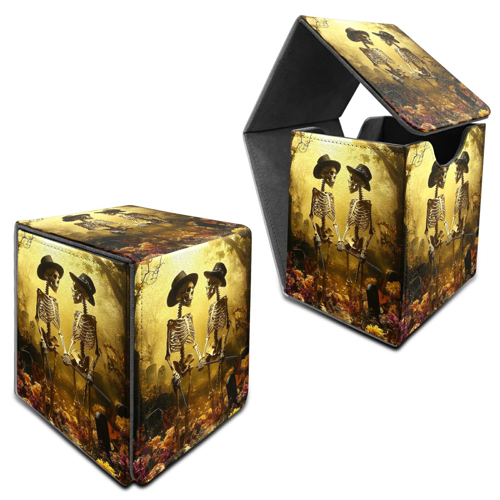 RWUTYTIUL for MTG Commander Deck Box, Storage Box Fits 100+ Sleeved Cards, Leather Strong Magnet Card Deck Case Holder for Board Game Magic MTG TCG CCG Sports Baseball, Forest Skull Leaf — image 1