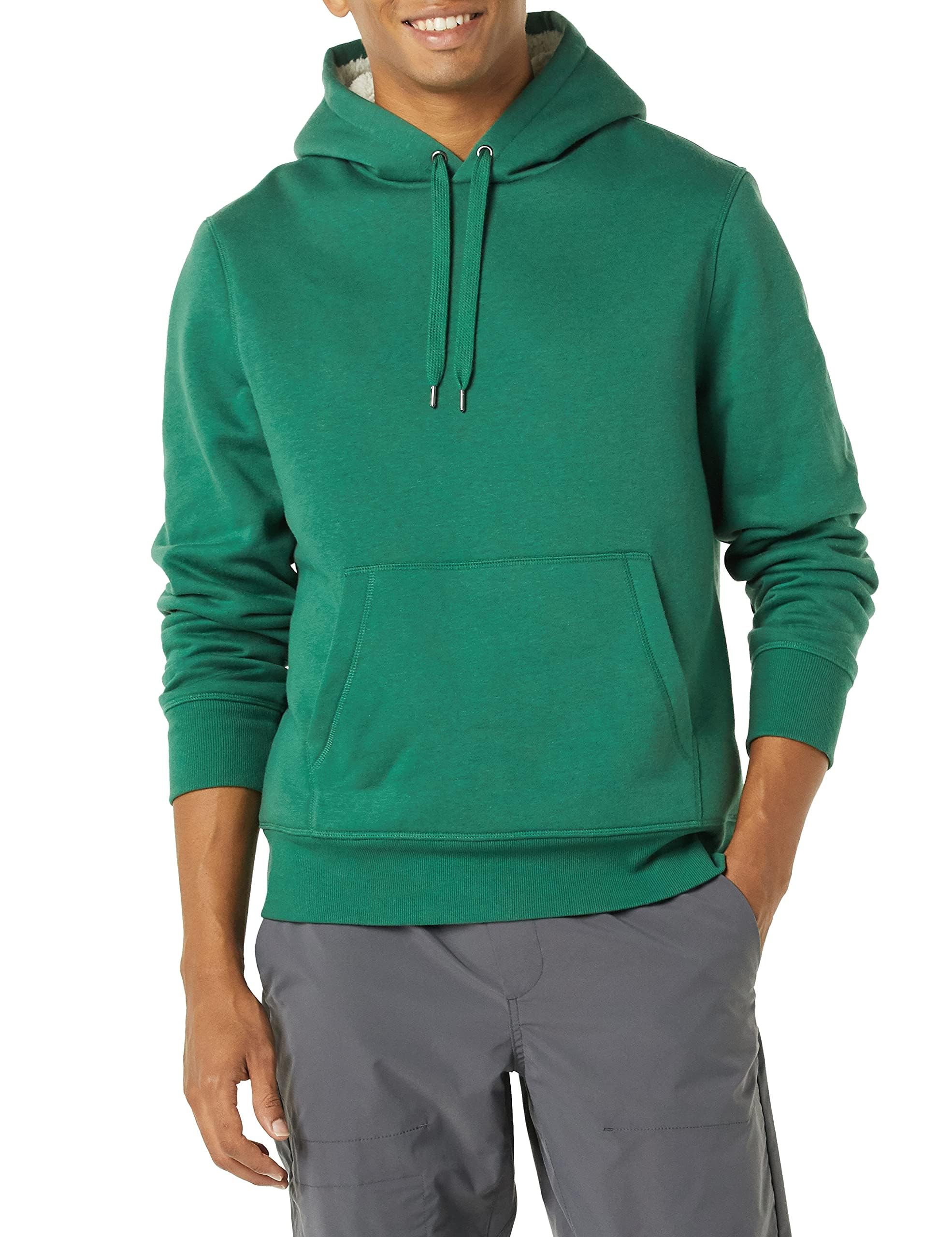 Amazon Essentials Men's Sherpa-Lined Fleece Pullover Hoodie, Green, XS