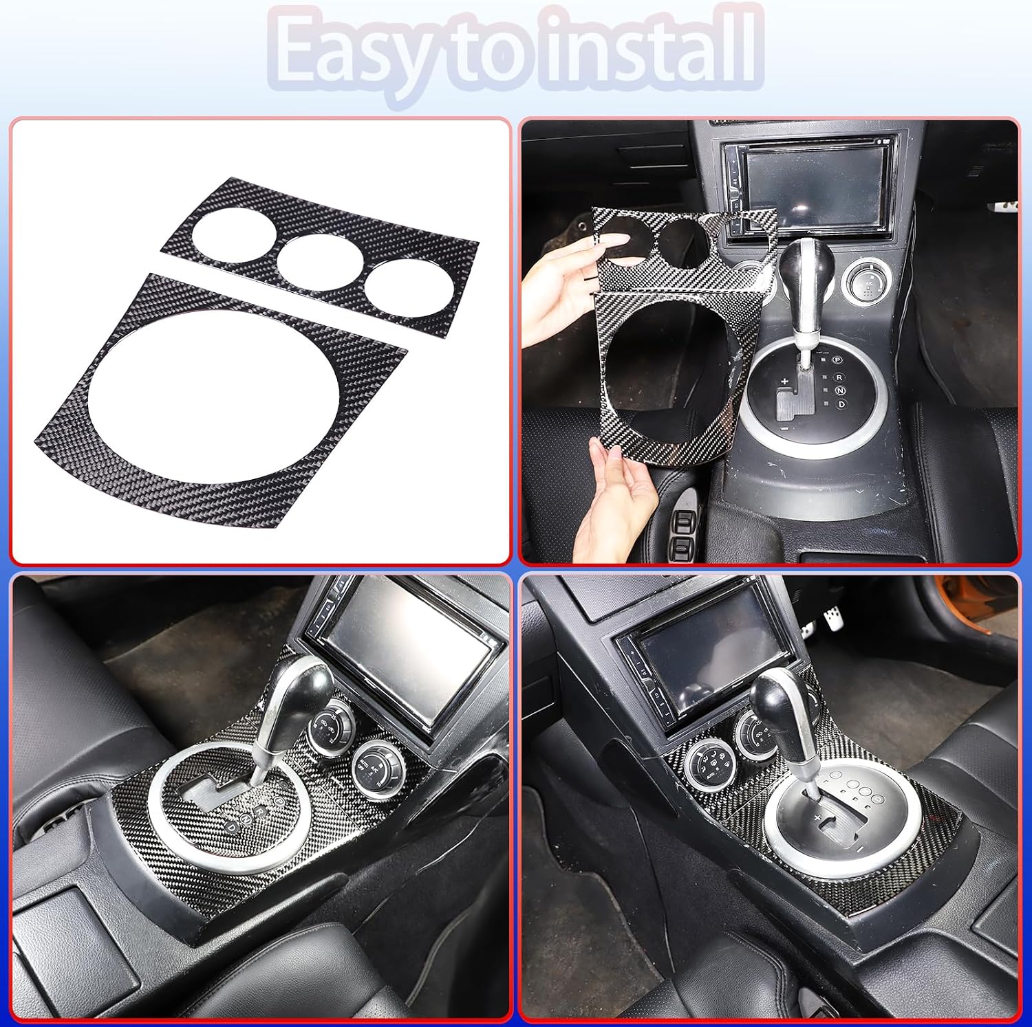 Sekhyna Car Central Gear Shift Panel Cover Trim Compatible with Nissan 350Z 2003 2004 2005 2006 Car Interior Soft Carbon Fiber Sticker Trim Accessories 2PCS