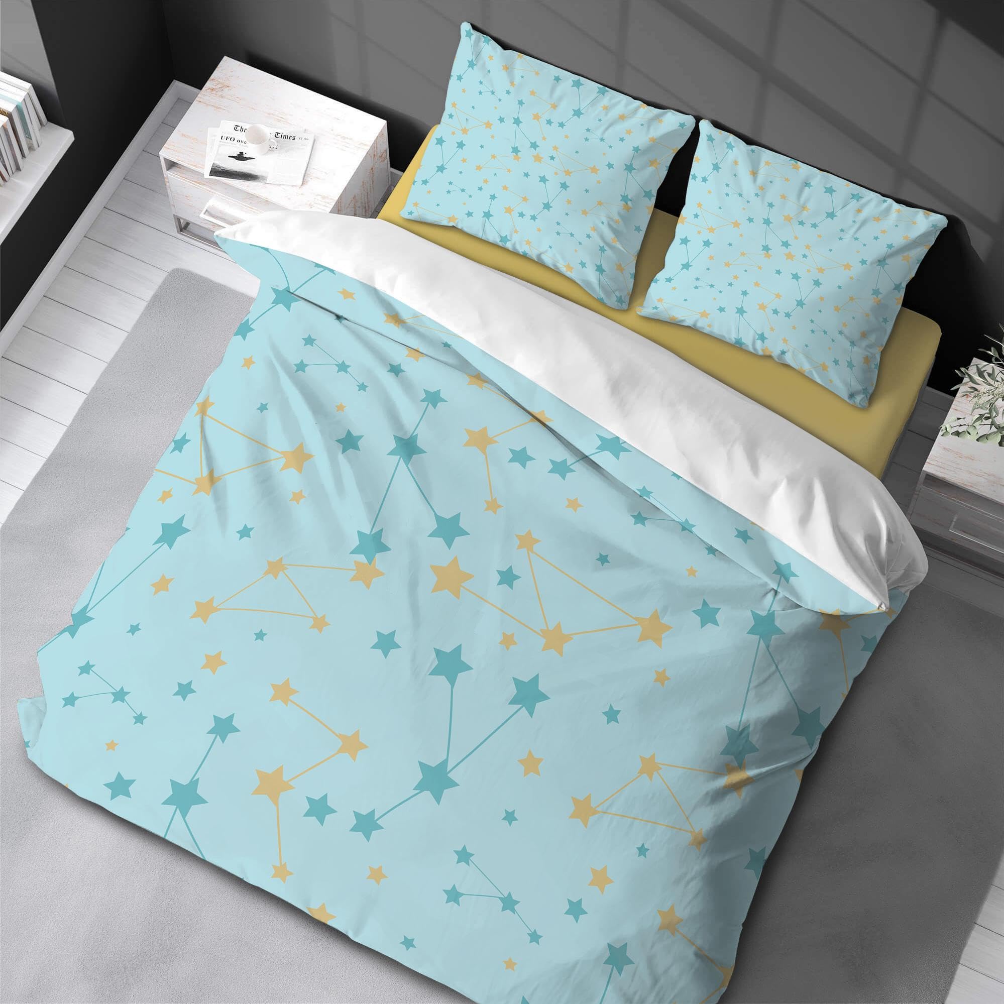 Housses de couette bleues avec fermeture éclair pratique pour lit deux places