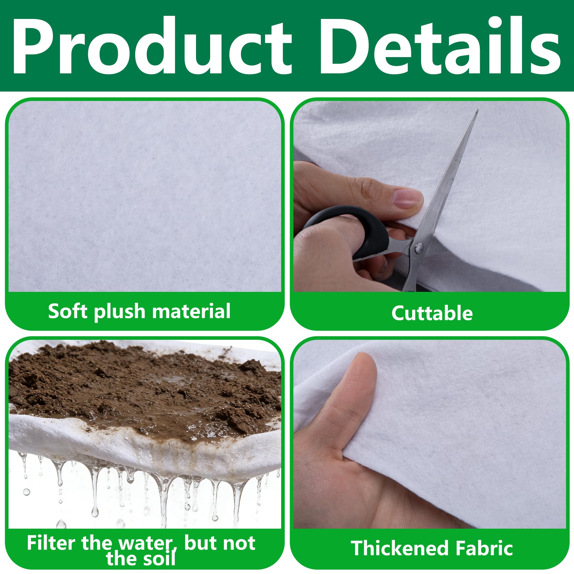GIONAR 4 m x 1,5 m de fieltro de filtro para macetas, de felpa cortable, para macetas, 150 g/m², para plantas de malas hierbas, evita el encharcamiento