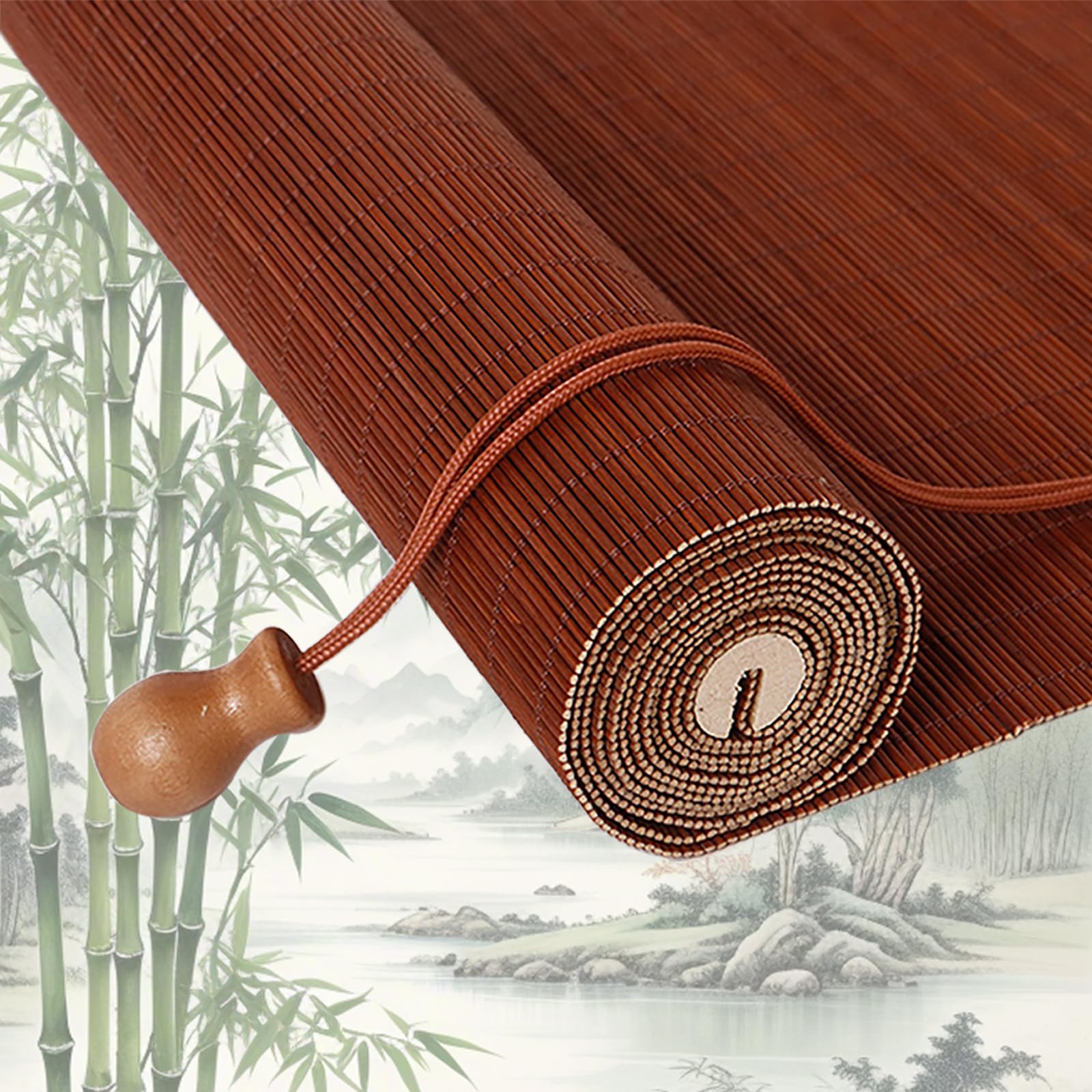 Retro Bamboo Roller Blinds, Natural Wood Window Shades Blinds Anti-UV Dustproof Decorative Curtain, Screen Partition Blind, for Indoor/Outdoor/Garden — image 1
