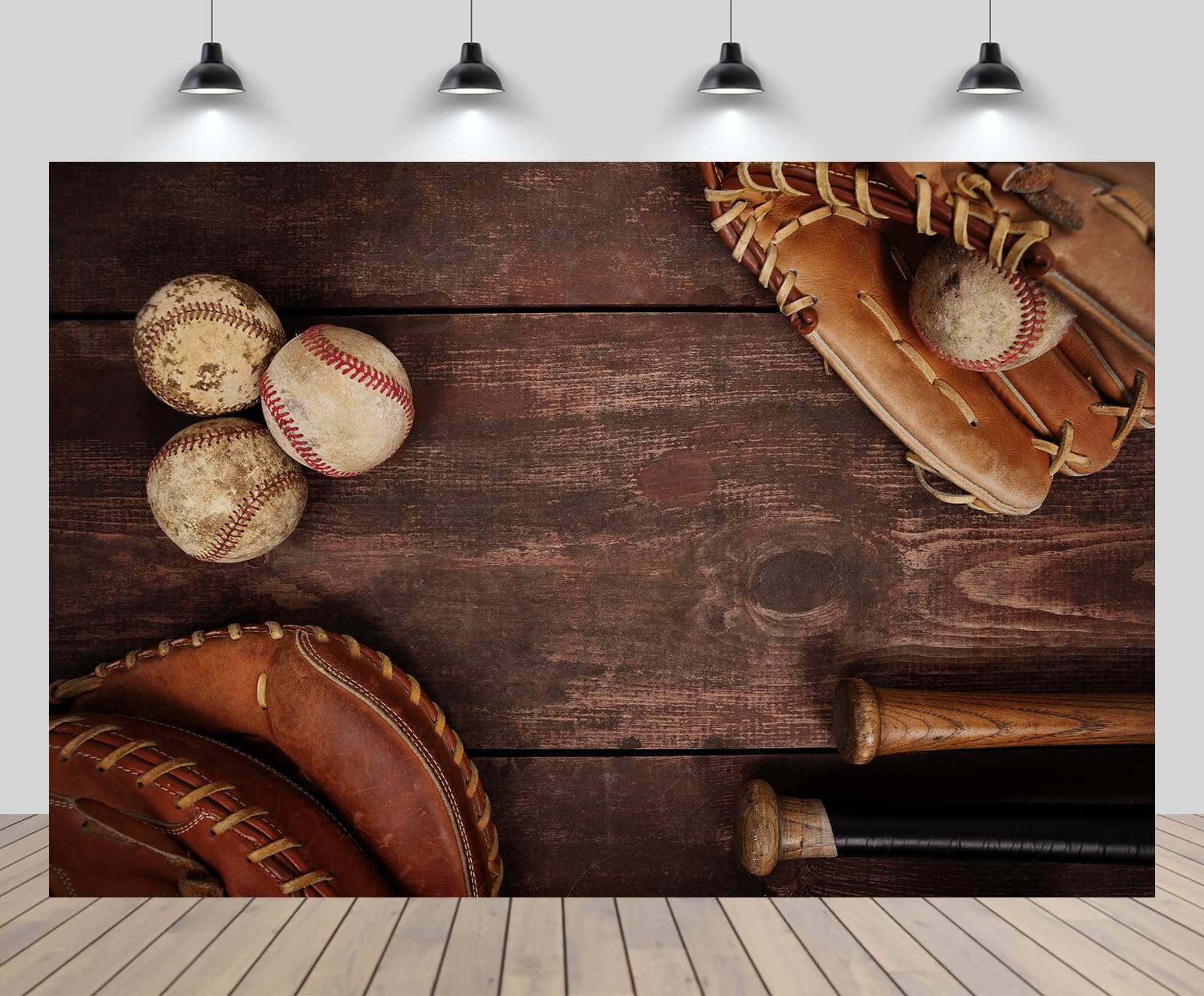 chnywork 10x8ft Vintage Baseball Backdrop Grunge Baseball Ball On Wooden Board Photo Background for Sport Party Decor Boys Teens Birthday Photoshoot