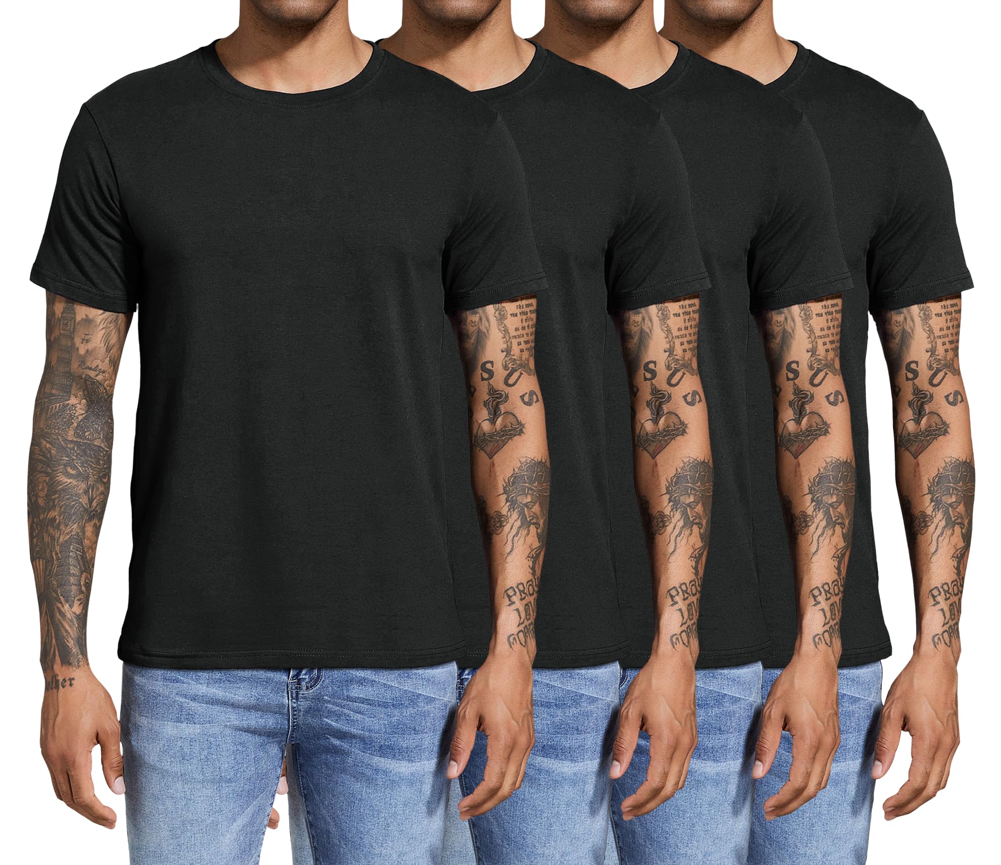 Boyzn Men's 3, 4 or 5 Pack Cotton T-Shirts, Short Sleeve Crewneck Sport Tees, Cotton Gym Workout Running Shirts for Men