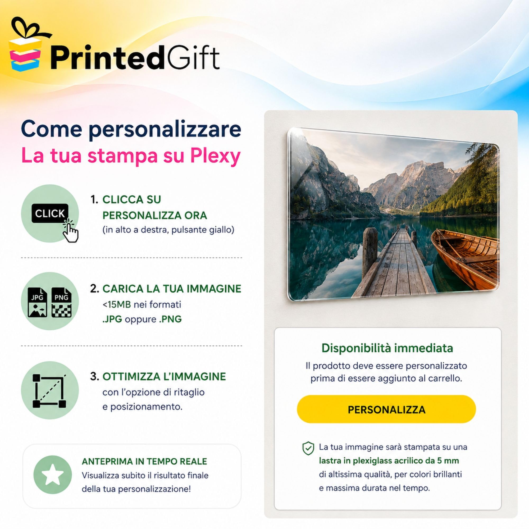 PrintedGift Quadro Personalizzato in Plexiglass con Foto (80x120 cm) - Plexiglass 0,5 cm