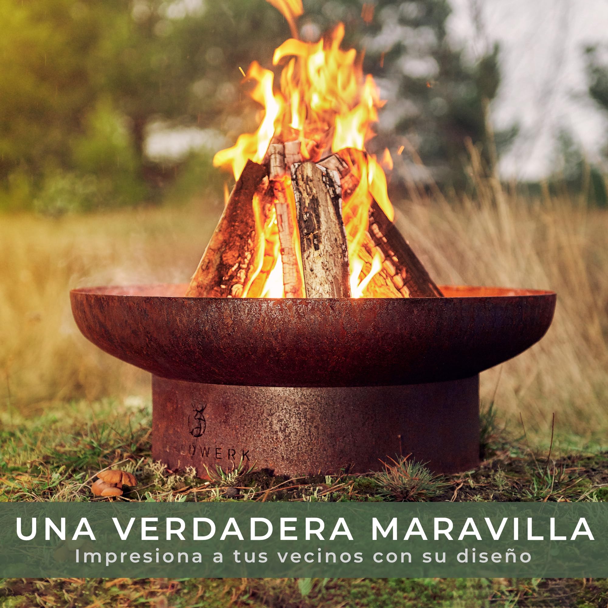 WALDWERK Basero Design – Brasero Exterior Jardin – Hogar de Fuego de Acero de 2 mm de Grosor – Brasero de 55cm con Aspecto Moderno de pátina de óxido