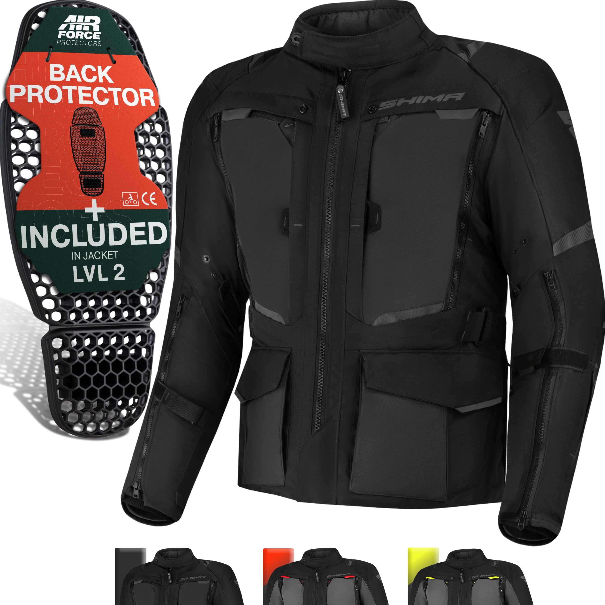 SHIMA HERO 2.0 Motorbike Jacket for Men All Season Adventure Cordura Mens Touring Jacket with Waterproof Membrane Heating Layer CE Armor Pads Width Adjustment (Black, 6XL)