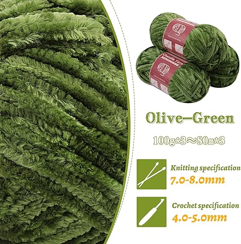 Miniatura 3 de LUNARM Hilo de felpilla para tejer a ganchillo, 3 madejas de 263 yardas, grueso, suave, grueso, esponjoso, tejido de felpa para mantas, creaciones