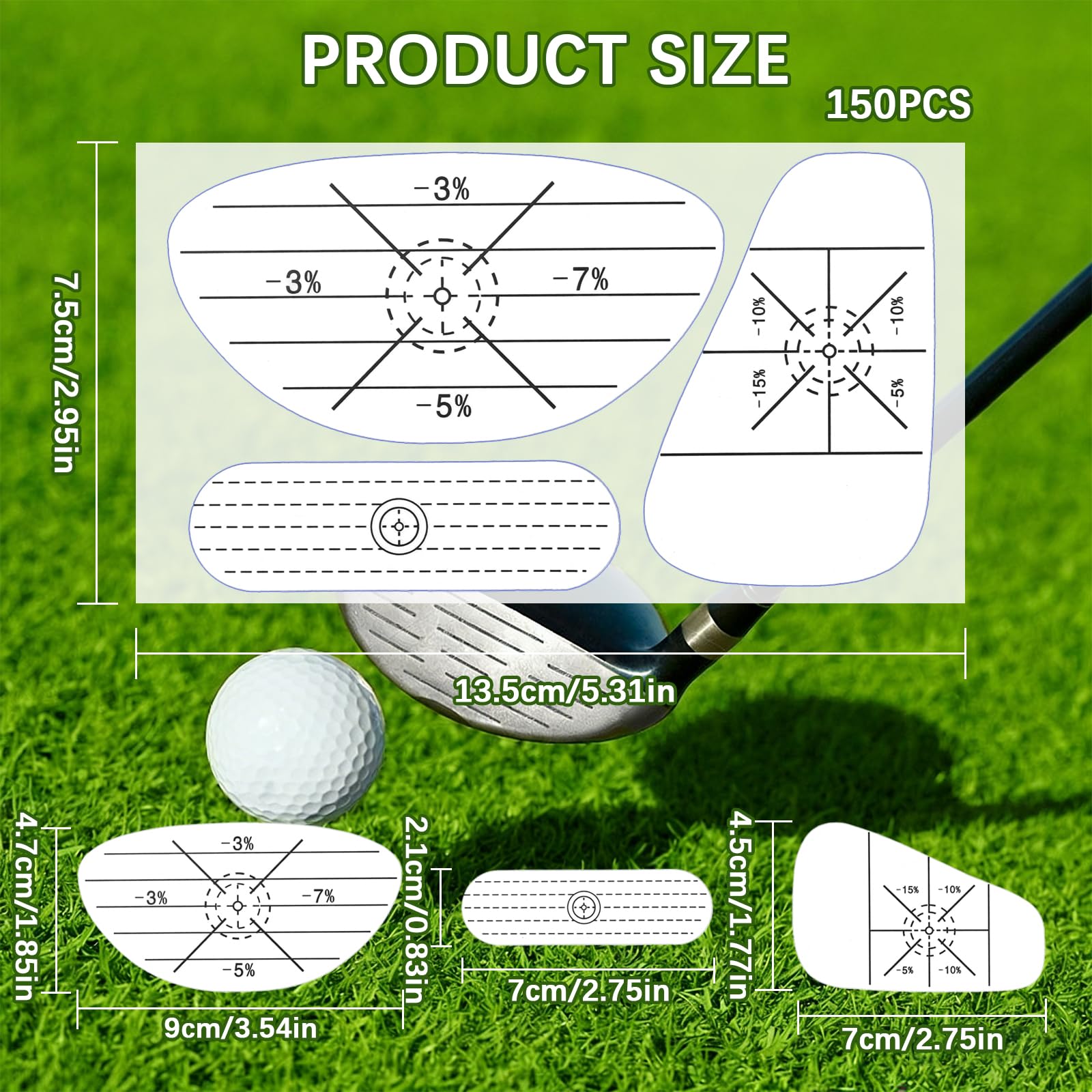 Club de Golf Impact Tape,150 pièces Golf Impact Tape Etiquettes de Entraînement Swing Golf Swing Trainer Sweet Spot Analyse Entrainement au Swing Golf Impact Sticker