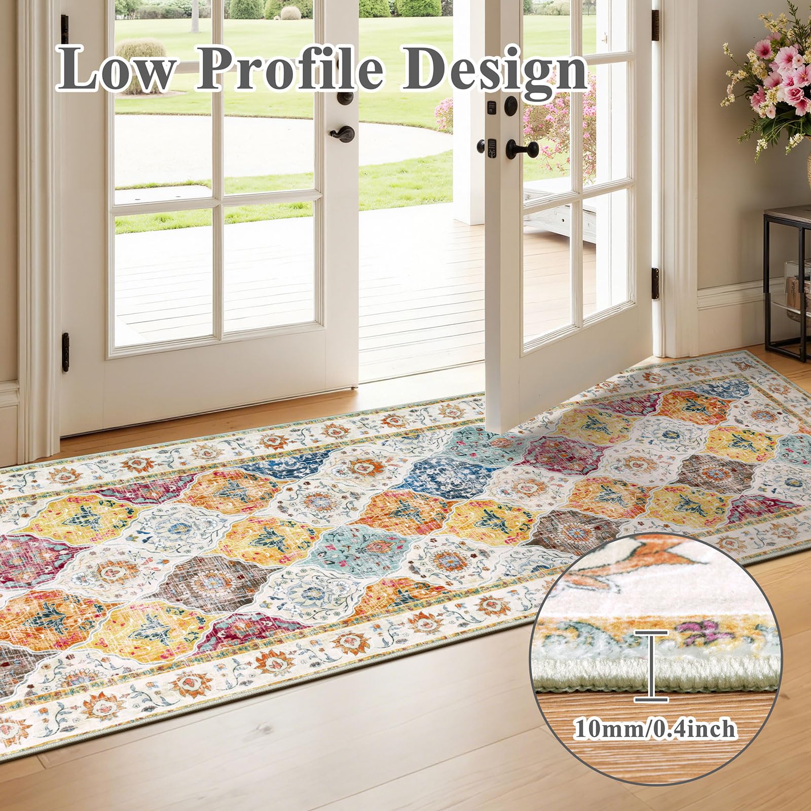 SHACOS Alfombra de Pasillo Larga 60x240cm Alfombra Corredor Antideslizante Estilo Bohemio Alfombras de Área Lavable Suave Geométrica para Pasillo, Salon, Dormitorio, Cocina, Lavandería