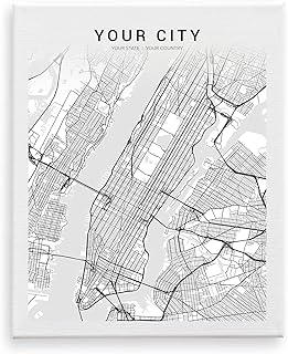 [SF Customizables] Custom City Map Art, Any Street Map, Your Map Personalized Print with Faded Text on Top Modern Anniversary Gift [Canvas Print]