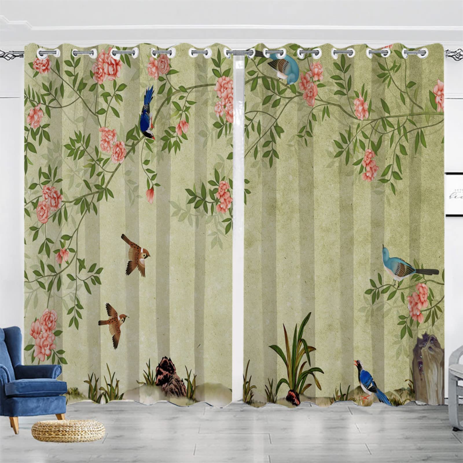 Vorhang Blickdicht Verdunklungsvorhänge Gardienen 2-SetBlume 150x166cm