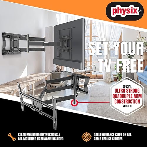 Miniatura 3 de Physix Soporte de pared para TV de brazo largo 4100 para pantallas de 32 a 85 pulgadas, extensión extra larga de hasta 40 pulgadas, soporte de TV