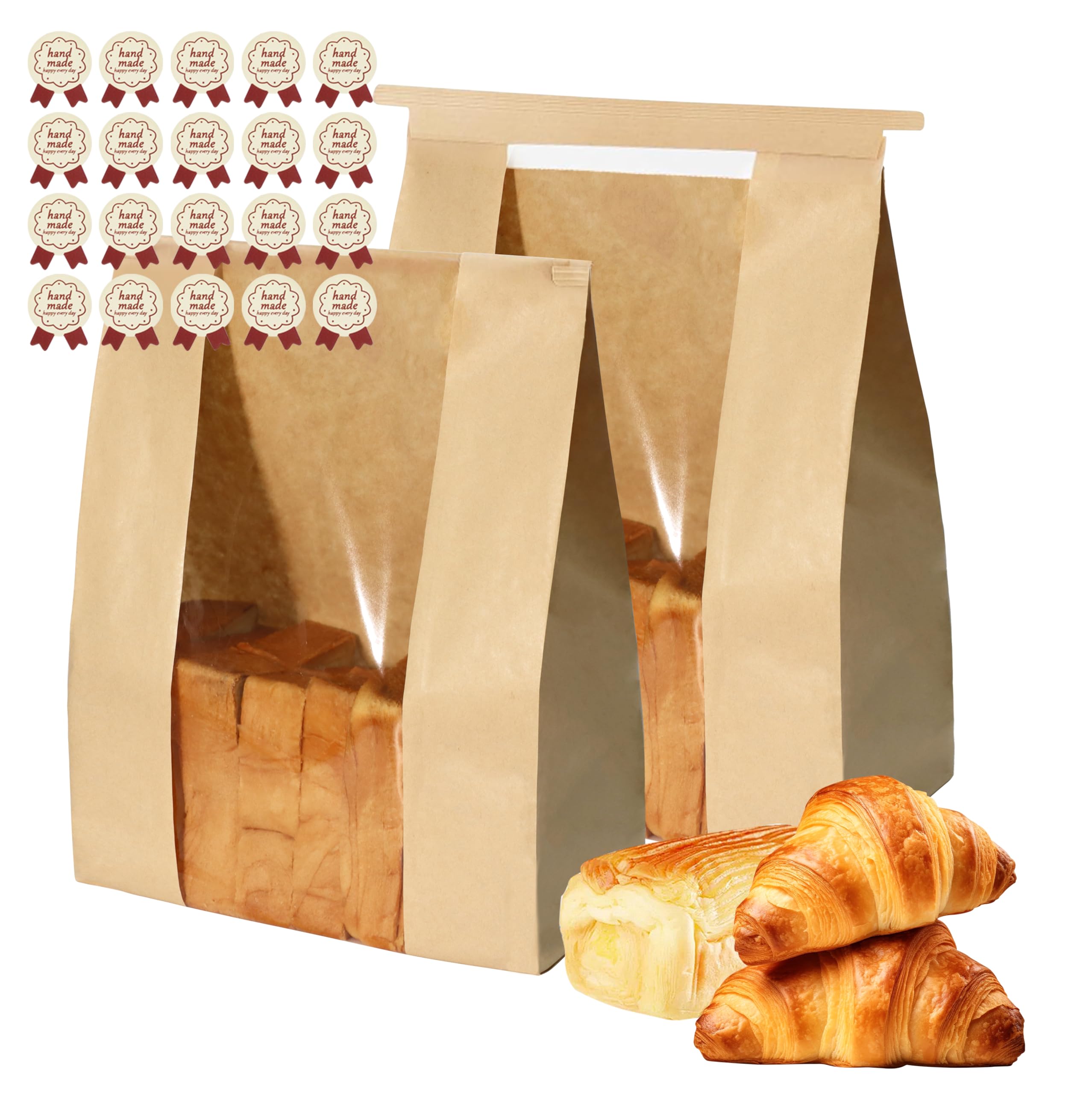 50PCS Sourdough Bread Bags for Homemade Bread Tin Tie Tab Lock Paper Large Bakery Bags with Window for Baked Food Packaging Storage Gift Giving