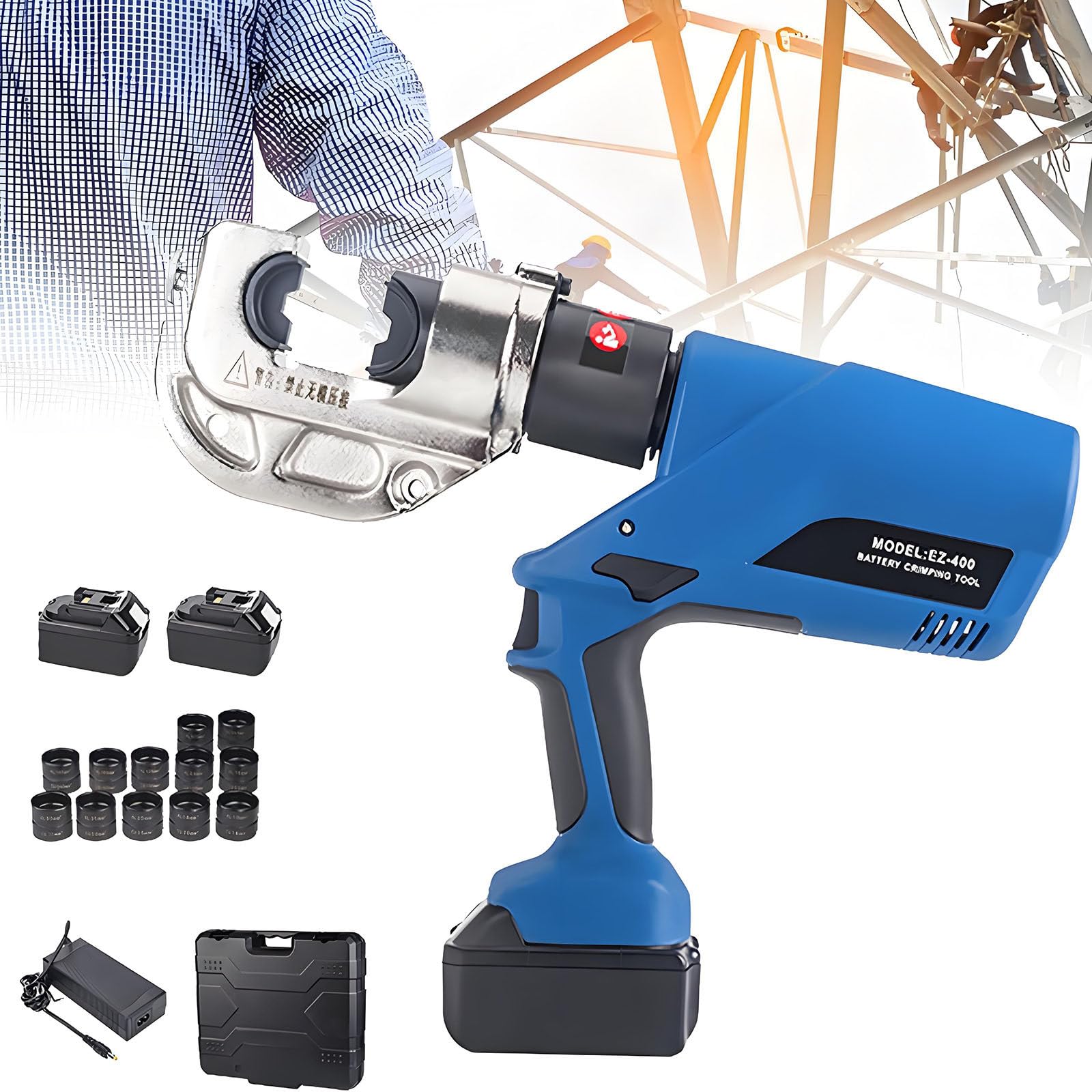 Yxyljoz Electric Hydraulic Cable Lug Crimper,4.0Ah Lithium Battery Powered Hydraulic Pliers,Rechargeable Cable Crimping Tool,For Copper And Aluminum Terminals