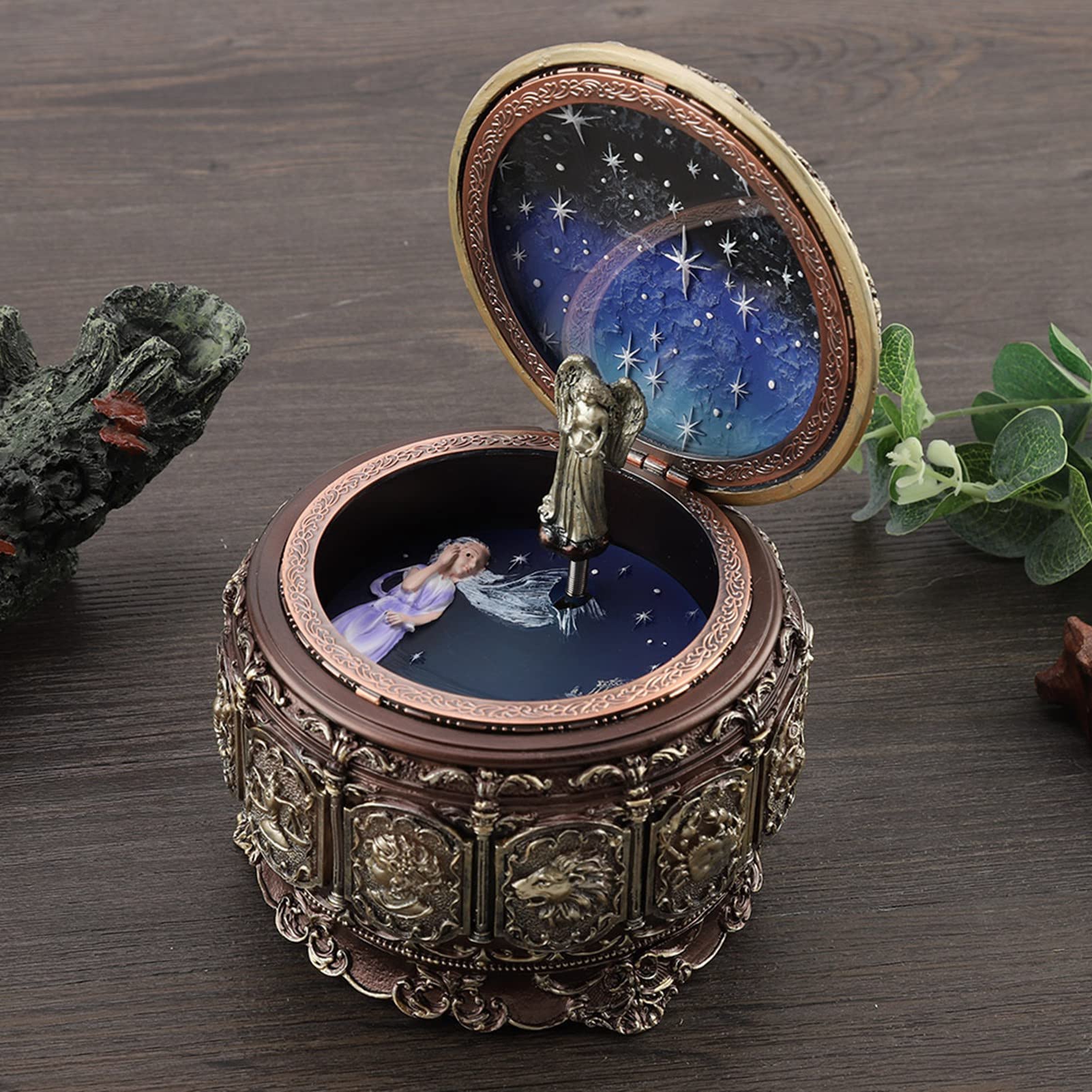 Greensen Caja de Música Vintage con Diosa Giratoria y Luces LED, Reproduce la Melodía en el Cielo para Regalos, Coleccionistas, Niños y Adultos (Acuario)