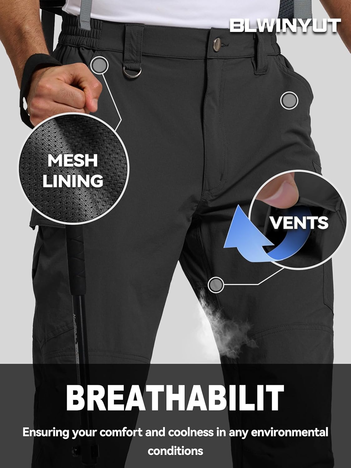 Men's Lightweight Hiking Pants Water Resistant Quick Dry Breathable Stretch Outdoor Travel Fishing Cargo Work Pants - Image 4