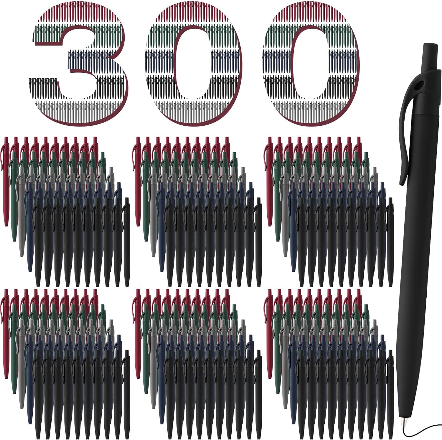 300 Pack Black Pens Bulk Retractable No Bleed Click Black Ink Smooth Writing Ballpoint Pens for School Office Supplies, 1.0mm