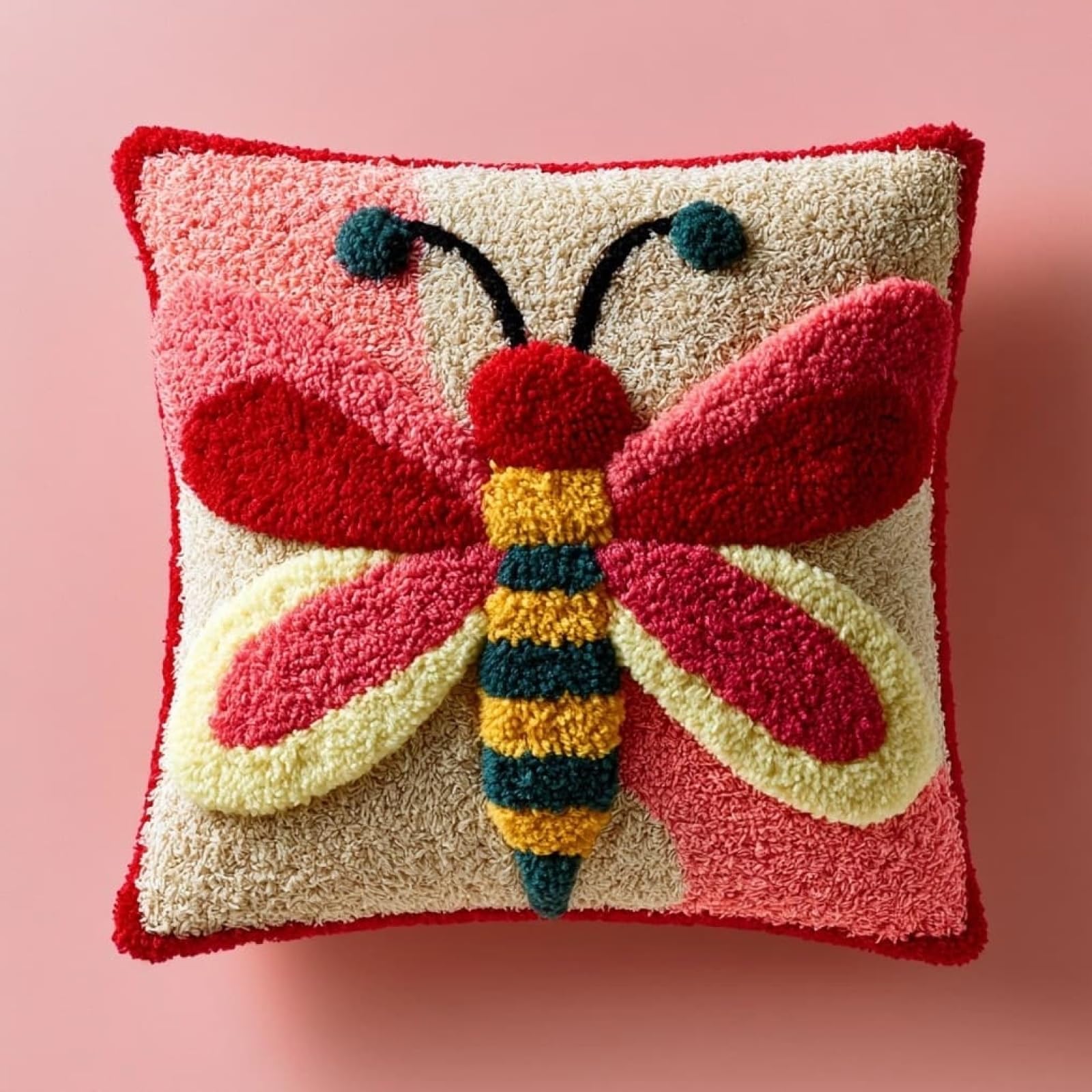 AxiangziK Pre-Printed Latch Hook Pillow Kit,Cartoon Butterfly