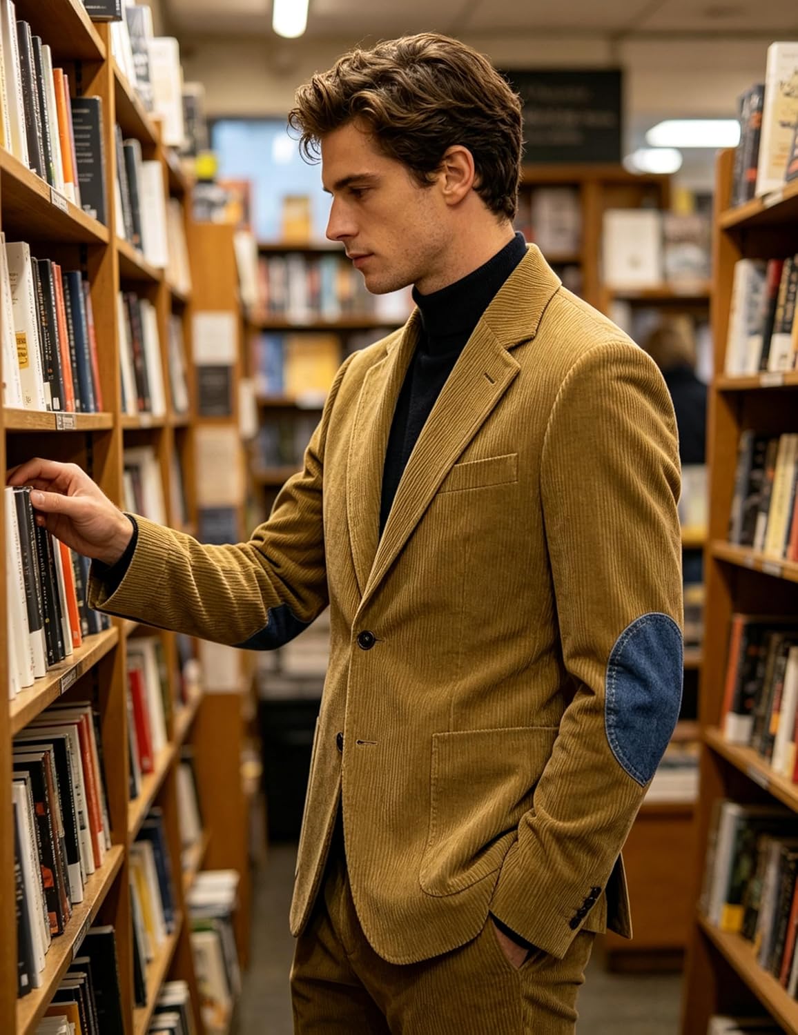 Men's Suits Jacket Corduroy Mans Blazer Western Sports Coat Denim Jeans Elbow Patches Formal Casual