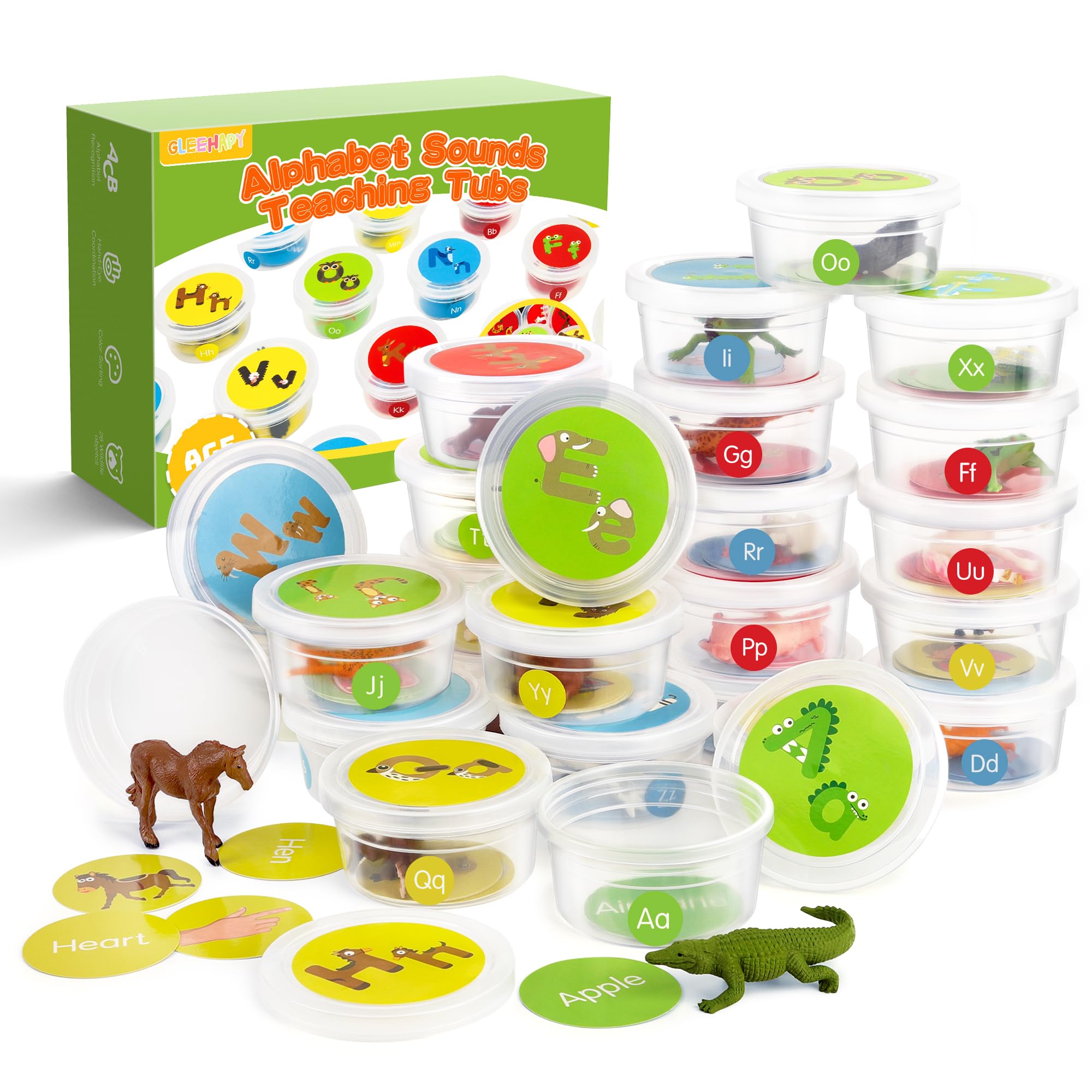 Alphabet Learning Toys for Toddlers, 104 Flash Cards and 26 Animal Objects, Uppercase Lowercase ABC Matching Color Sorting Game, Montessori Preschool Educational Learning Toys for Kids 3 4 5 Year Old