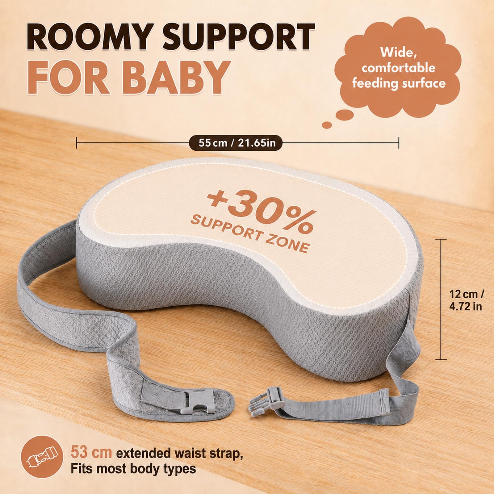 Almohada de lactancia de espuma viscoelástica, almohada de lactancia pionera de tamaño grande para comodidad ergonómica y apoyo, lactancia más fácil y saludable, apta para todos, funda