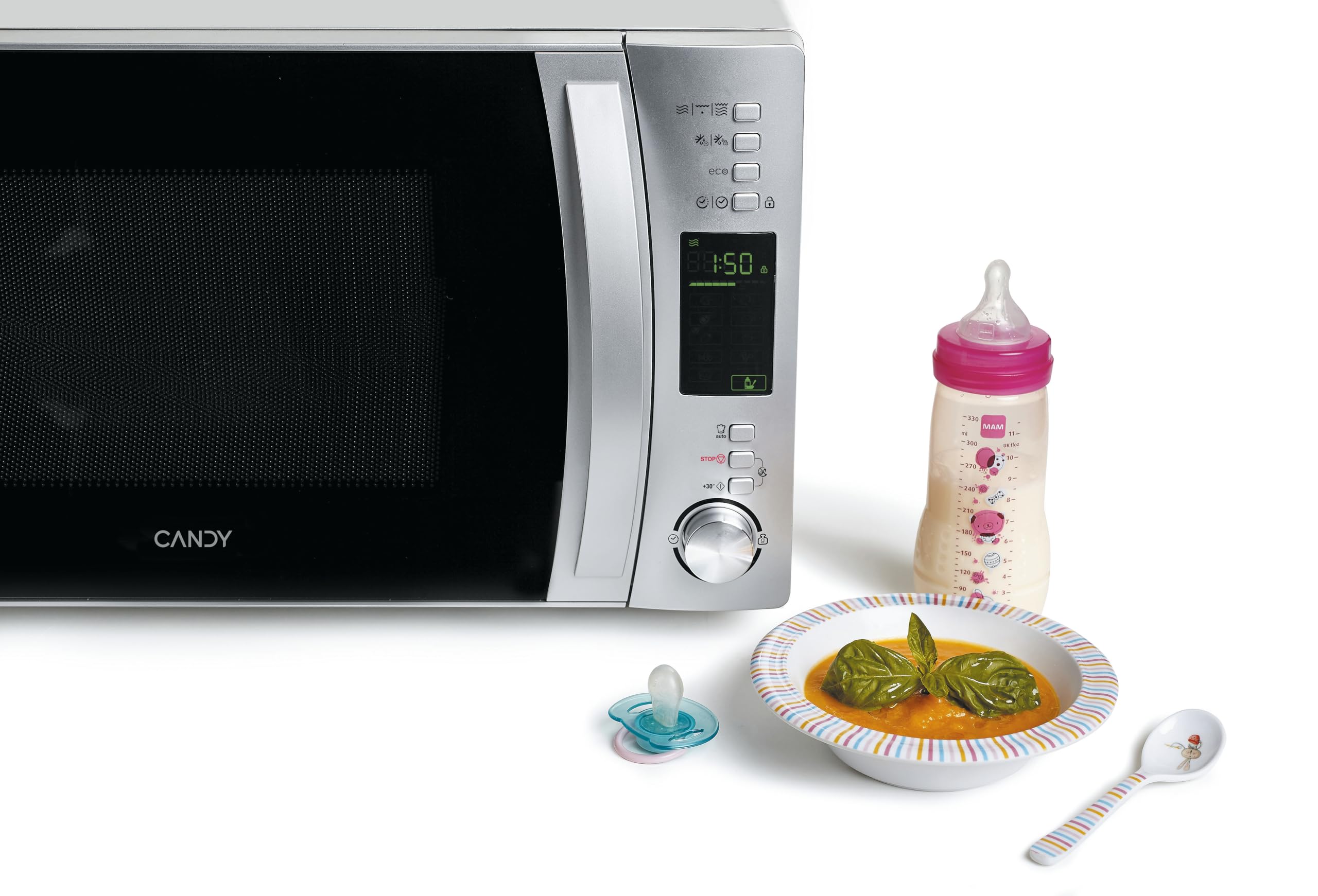 Candy COOKinAPP Forno a Microonde con Grill, 25 Litri, 900W, 40 Programmi, App Simply-Fi, Funzione ECO, Programma Defrost, Child Lock, Libera Installazione, 51,3 x 42,9 x 30,7 cm, Inox - CMXG25DCS