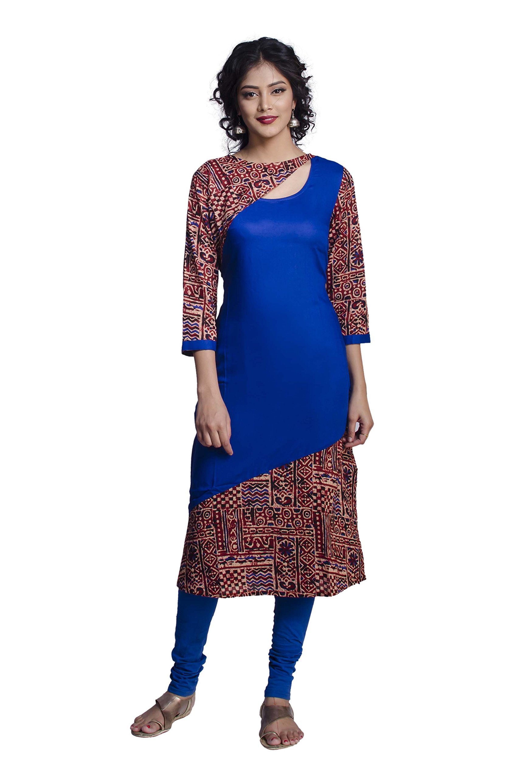 Rayon A-Line Kurti With Block Print For Women's By de global citizen