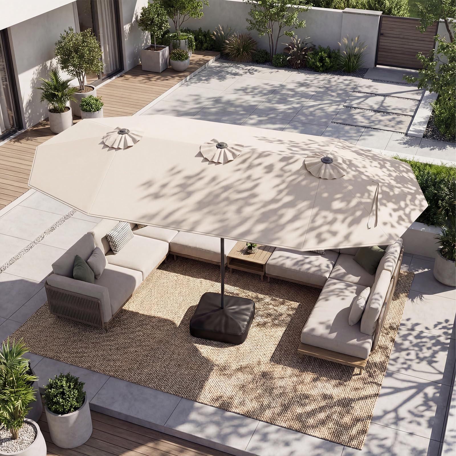 COSTWAY Ombrelloneda Giardino Doppio 400 x 200 cm, Ombrellone Rettangolare con Base, Anti-UV, con Manovella e 12 Stecche, per Giardino Piscina Patio (Beige)