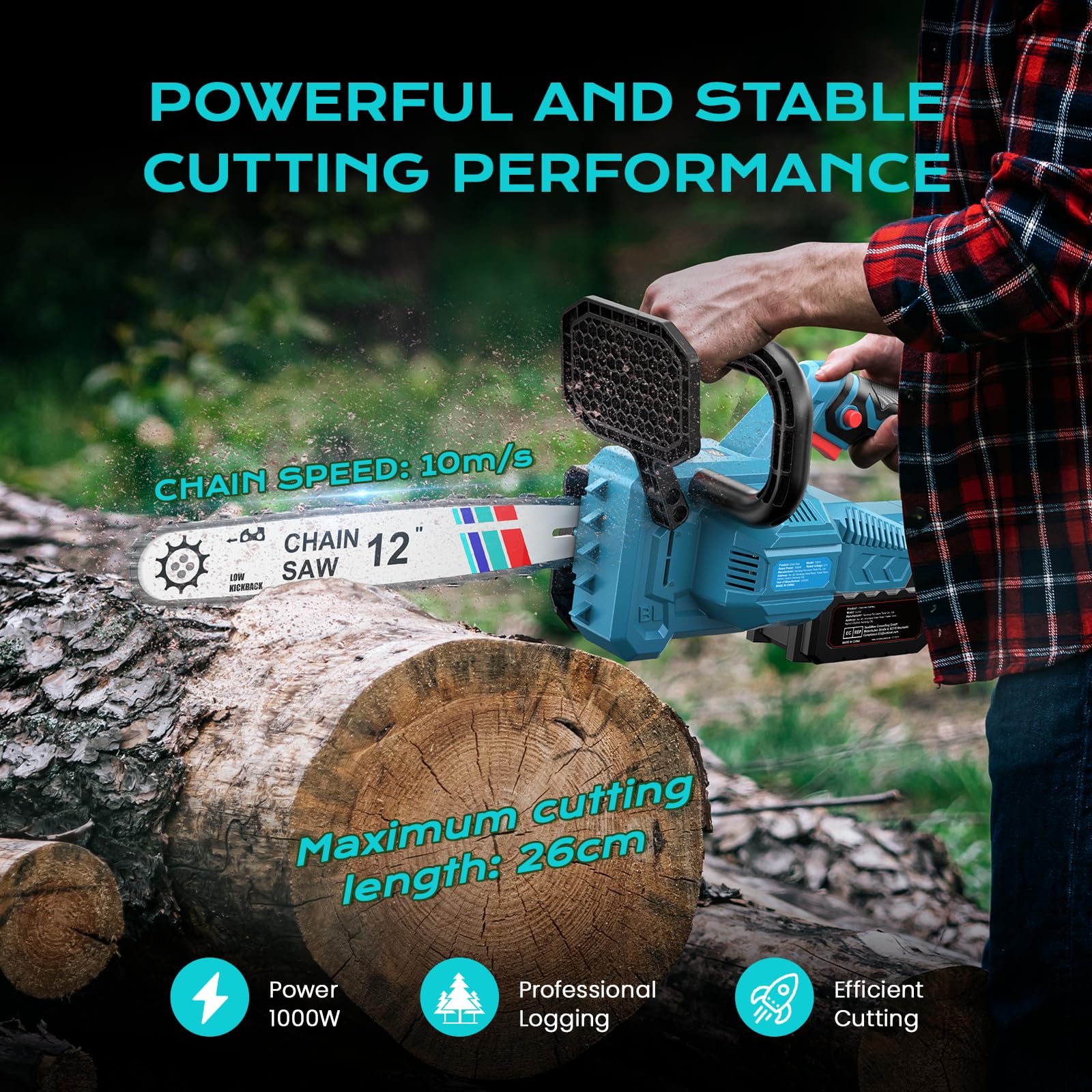 Tronçonneuse à Batterie 12" Brushless1000W,Tronçonneuse Électrique avec Lubrification Automatique et Tension Rapide Sans Outil,Compatible avec Batterie Makita 18V LXT,2x4000mAh pour Abattage et Élague