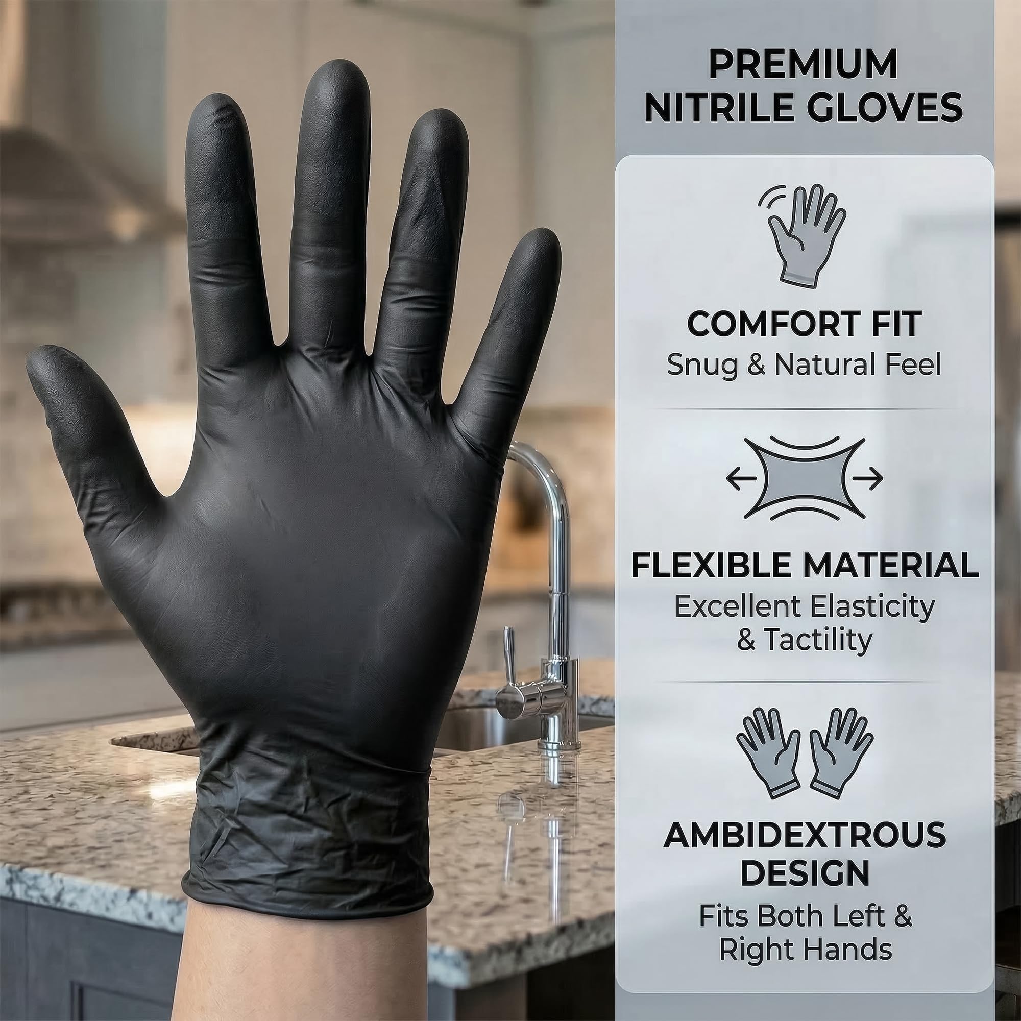 Black Nitrile Disposable Gloves 4 Mil - 100 Count – Powder & Latex Free Food Safe, Kitchen Gloves for Food Prep - 3