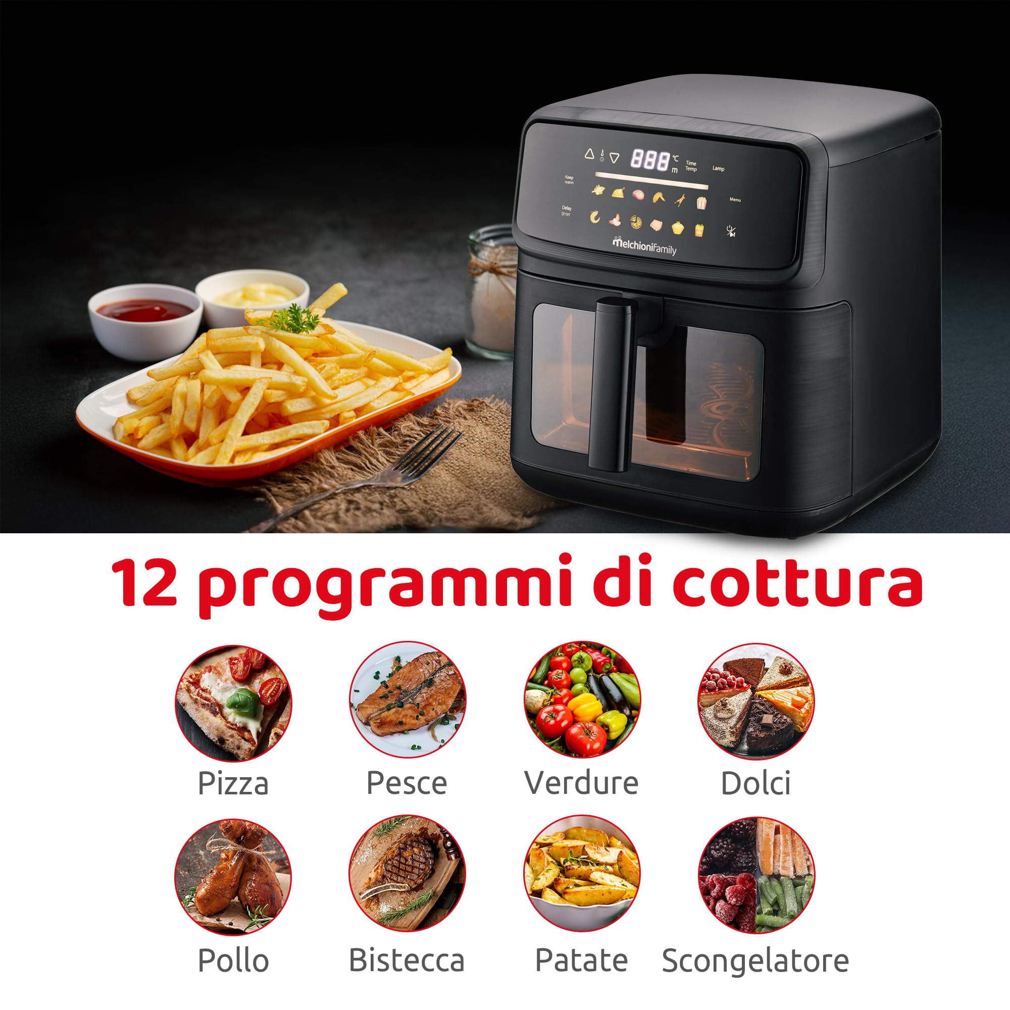 Melchioni Family Friggitrice ad Aria Martina 10L Digitale Capiente e Potente 2.100W alimentazione 220-240V 50/60 Hz
