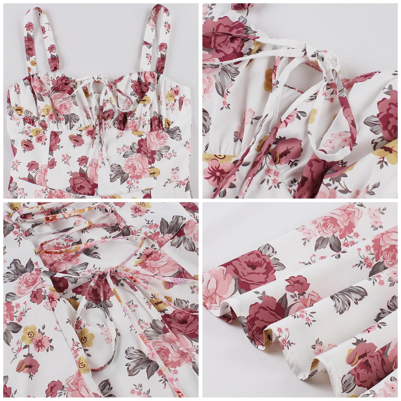 Women's Floral Corset Dress Formal Cocktail Dresses Going Out Casual Sundress Split Thigh Spaghetti Strap Vintage Dress: X-Large Big Rose