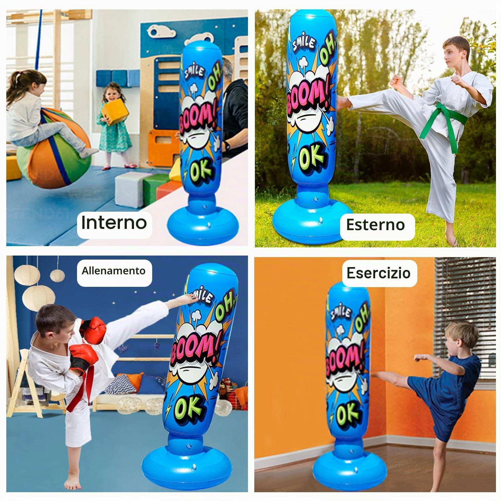 Kids Punching Bag Free Standing Inflatable Boxing Bag Freestanding Punch Bag for Boys Girls Practice Karate, Taekwondo, MMA and Exercise Stress Relief