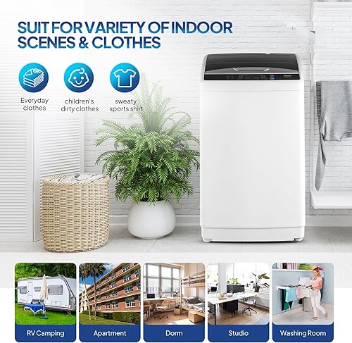 Miniatura 8 de ROVSUN Lavadora portátil de 25 libras, máquina de lavandería eléctrica completamente automática con tambor de acero inoxidable, lavadora compacta y