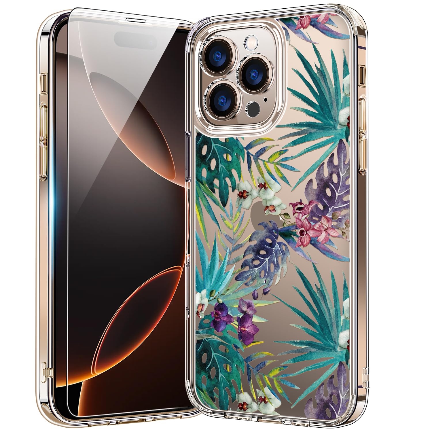 bicol for iPhone 16 Pro Max Case with Screen Protector, Enhanced Camera Protection, Crystal Clear Cover with Fashionable Designs for Women, Slim Fit